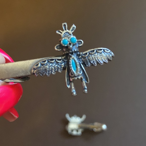 Vintage Native American kachina eagle dancer turquoise silver tone tie clip - Picture 9 of 12